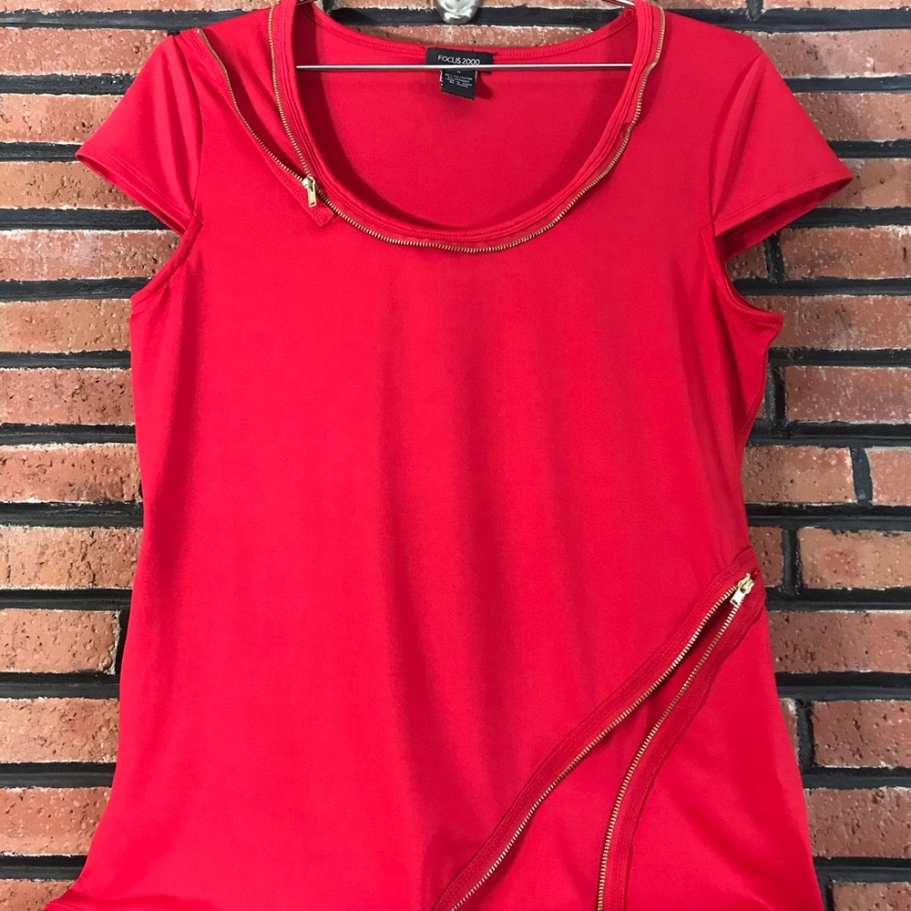 ☀️Focus 2000 Red Short Sleeve Top SZ-M